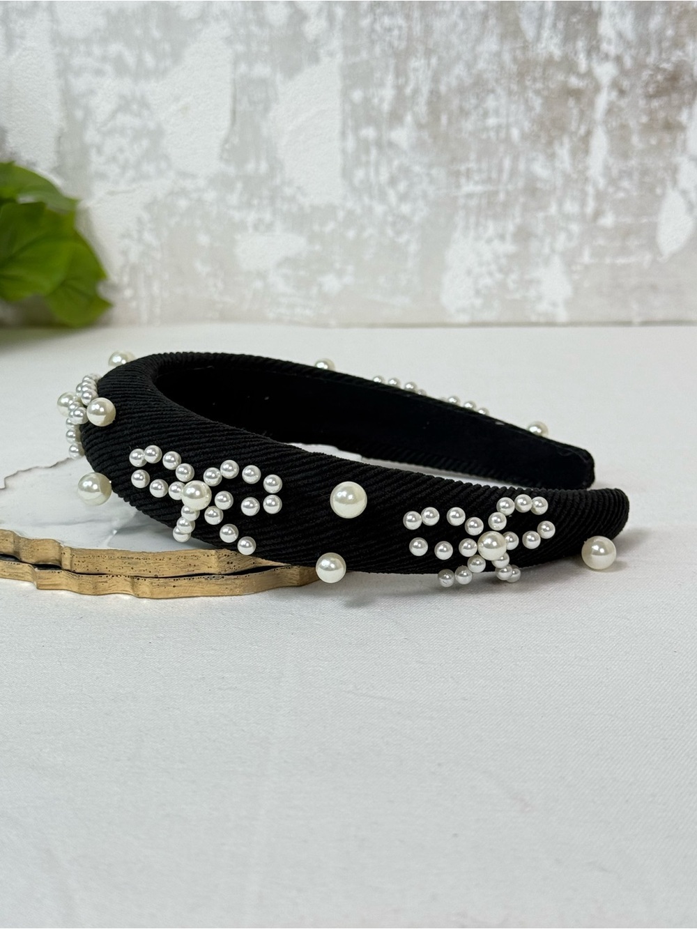 Black Pearl Beaded Padded Headband NWOT